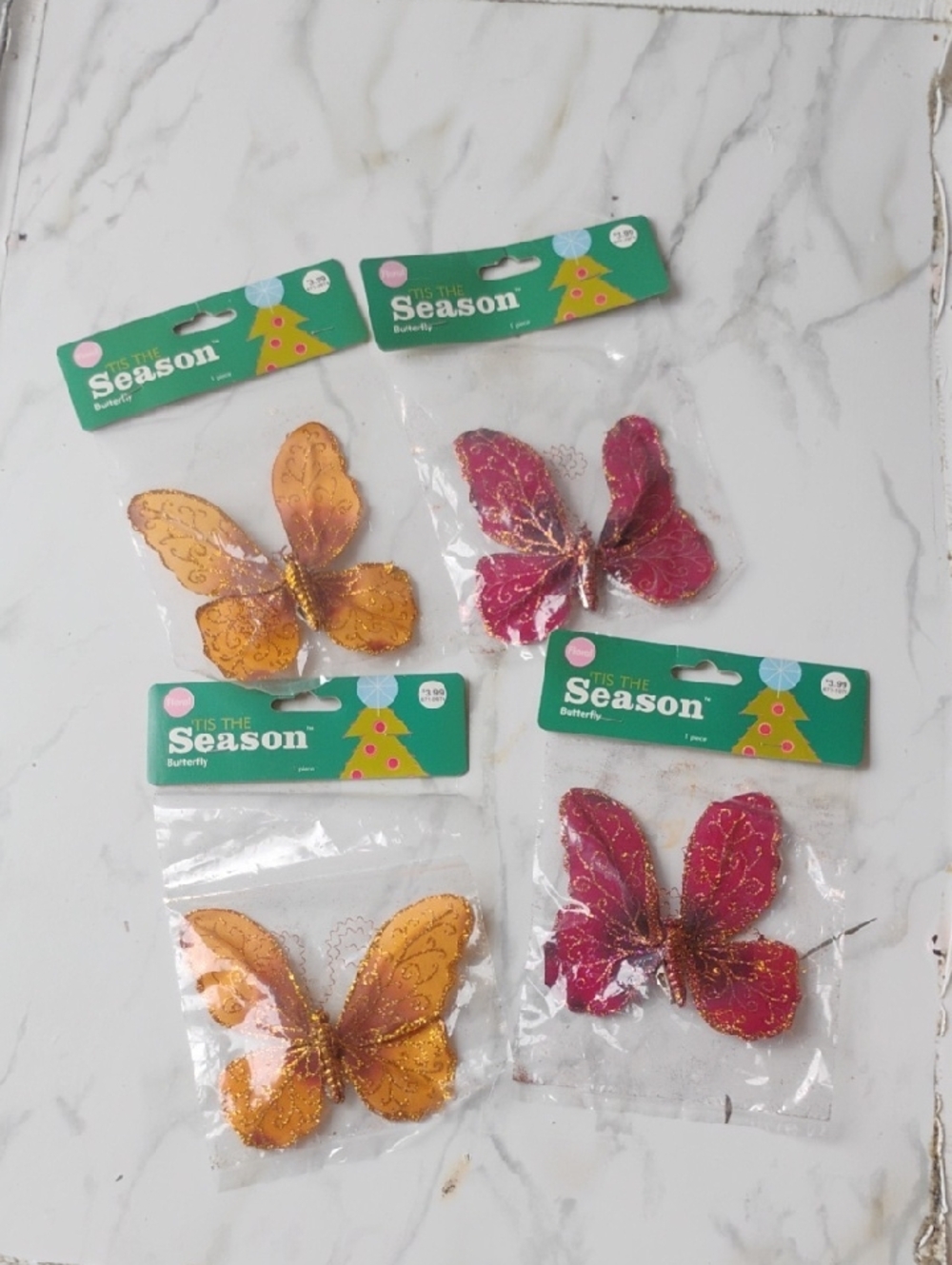 Seasonal Glitter Butterfly Clips in Gold and Pink - Pack of 4